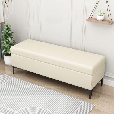 End of Bed Bench, Leather Upholstered Bench with Seat, Modern Storage Ottoman with Metal Legs for Living Room, Entryway, Bedroom