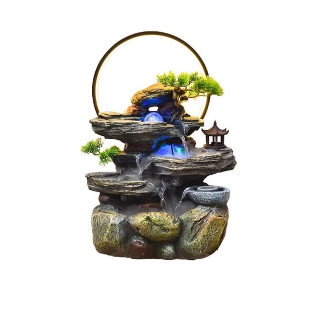 thalo Tabletop Fountains Rockery Flowing Water Desktop Fountain Ornaments Circulating Water Feature Tea Room Desktop Fortune Feng Shui Wheel Indoor Waterfall Feature