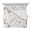 Christmas Pink Tree Quilt Twin Bedding Set, Contemporary Minimalist Grey Lightweight Summer Quilt with Pillow Shams 3 Pieces Microfiber Soft Quilt Set Bedspread Coverlet for All Seasons view 1