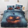 FJWXCBD Pumpkin Lantern Bedding Twin Size Duvet Cover Set 3 Piece, Halloween Theme Bedroom Decor, Horror Duvet Cover & 2 Pillow Shams, with Zipper & Ties, Super Soft Microfiber view 1