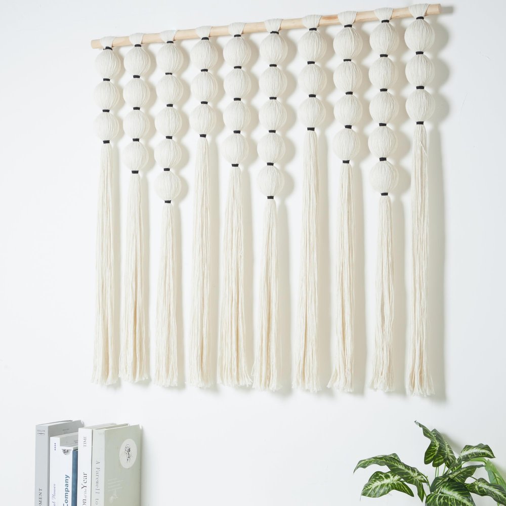 RUIZHIXUAN Large Macrame Wall Hanging Macrame Ball Wall Hangings Tapestry Cotton Textile Boho Wall Decor Art Bohemian headboard Handwoven 39" Wx38 L(Cream)