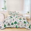 Christmas Green Tree Quilt King Bedding Set, Snowflake Cartoon Grey Geometric Lightweight Summer Quilt with Pillow Shams 3 Pieces Microfiber Soft Quilt Set Bedspread Coverlet for All Seasons view 3