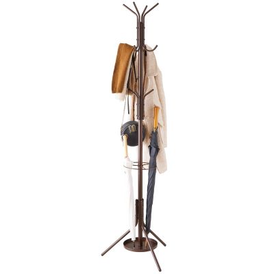 Kitsanery Coat Rack Freestanding,Metal Coat Tree with Umbrella Holder,Hat and Coat Rack Stand for Entryway, Hallway, Living Room, Bedroom (Brown)