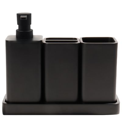 YMXYJM Bathroom Accessories Set, 4 Pcs Bathroom Accessory Set, Soap Dispenser, Toothbrush Holder, Qtip Holder Set, Bathroom Sets Complete, Bathroom Sink Set for Modern Home,Matte Black