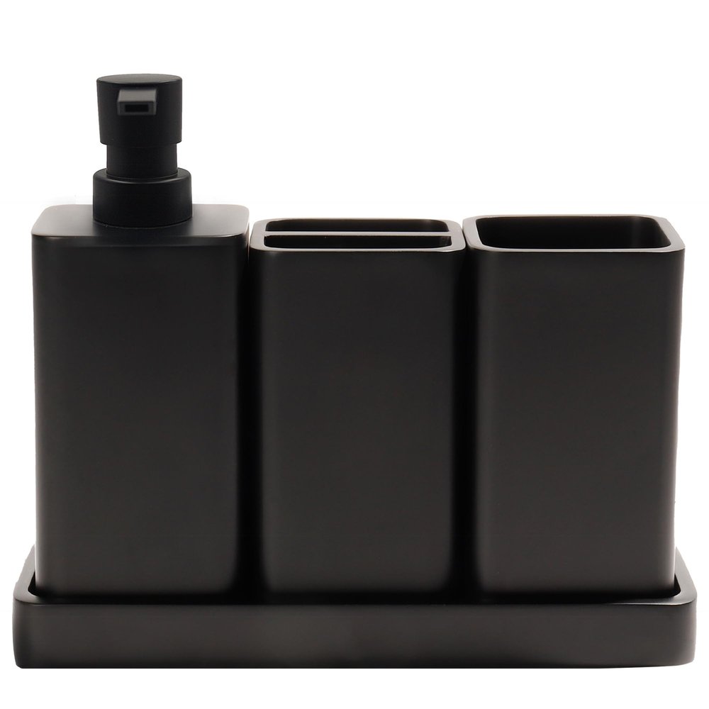 YMXYJM Bathroom Accessories Set, 4 Pcs Bathroom Accessory Set, Soap Dispenser, Toothbrush Holder, Qtip Holder Set, Bathroom Sets Complete, Bathroom Sink Set for Modern Home,Matte Black