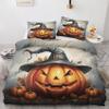 Pumpkin Lantern Duvet Cover King Size, Halloween Jack-O'-Lantern Pattern Bedding Set 3 Piece for Bedroom Decor, Witch Hat Funny Duvet Cover & 2 Pillow Shams, with Zipper & Ties, Super Soft Microfiber view 1