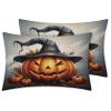 Pumpkin Lantern Duvet Cover King Size, Halloween Jack-O'-Lantern Pattern Bedding Set 3 Piece for Bedroom Decor, Witch Hat Funny Duvet Cover & 2 Pillow Shams, with Zipper & Ties, Super Soft Microfiber view 2