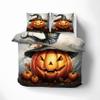 Pumpkin Lantern Duvet Cover King Size, Halloween Jack-O'-Lantern Pattern Bedding Set 3 Piece for Bedroom Decor, Witch Hat Funny Duvet Cover & 2 Pillow Shams, with Zipper & Ties, Super Soft Microfiber view 3