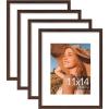 Vittanly 11x14 Picture Frame Set of 4, Display Pictures 8x10 with Mat or 11x14 without Mat, Engineered Wood with Shatter Resistant Plexiglass, Wall Gallery Photo Frames for Wall or Tabletop, Brown view 1