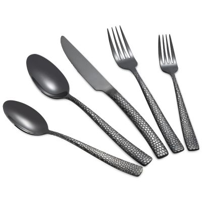 20-Piece Black Silverware Set, Heavy Duty Hammered 18/10 Stainless Steel Flatware for 4, Food-Grade Cutlery Including Fork Knife Spoon, Dishwasher Safe Tableware