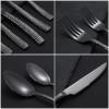 20-Piece Black Silverware Set, Heavy Duty Hammered 18/10 Stainless Steel Flatware for 4, Food-Grade Cutlery Including Fork Knife Spoon, Dishwasher Safe Tableware view 4