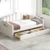 LOONGYOON Twin Velvet Upholstered Daybed Frame with 2 Drawers USB Charging Ports Side Pockets for Kids Teens Adults Bedroom Living Room Strong Wood Slats Support No Box-Spring Required No Noise Beige view 1
