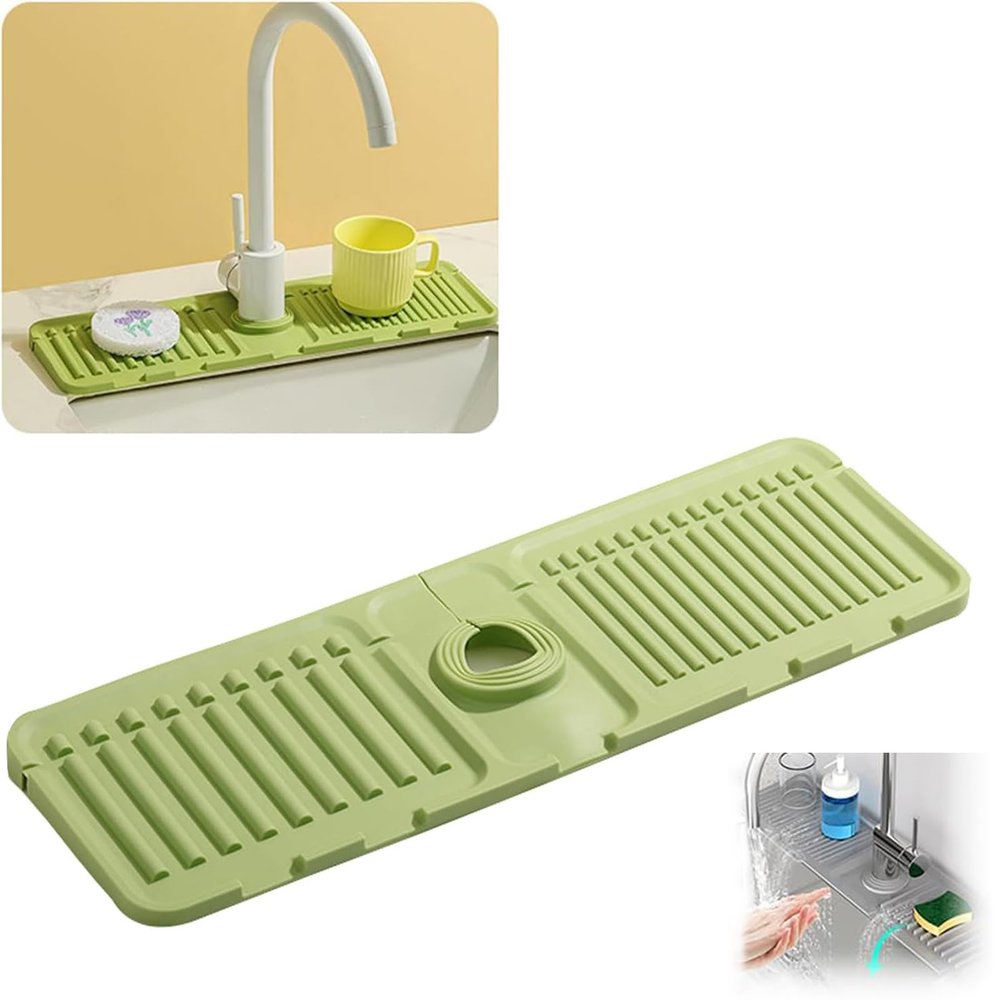 Faucet Mat for Kitchen Sink,New Kitchen Sink Silicone Draining Mat Fast Drying Stone Sink Tray,Sink Faucet Mat Guard for Kitchen Bathroom Sinksink Protectors,Sponge Holder (green, 1pack)