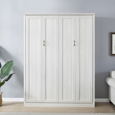 Harper & Bright Designs Queen Size Murphy Bed, Wood Queen Wall Bed Cabinet Bed, Rustic White