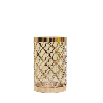 Coastal Room Decor Nordic Creative Metal Transparent Glass Vase Suitable for Centerpieces Living Room Bookshelf Mantel Table Vintage Decor(15x25cm)