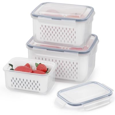 Chewtoyo Stackable Bpa-Free Plastic Fruit Baskets, Drain Vegetables, for Bins, and Fridge, 3 Pack Refrigerator for with Veggies, Baskets, Etc.