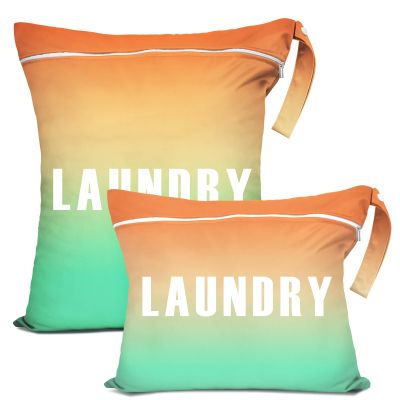 2 Pcs Large Travel Laundry Bag - Waterproof Wet Dry Bag for Gym, Swimming, Yoga - Washable Dirty Clothes and Bathing Suit Workout Bag (Green+Orange)
