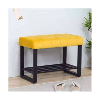 MARIYCH Velvet End of Bed Bench with Shoe Storage Rack, Upholstered Shoe Rack Bench for Bedroom Living Room Entryway Hallway