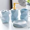 Bathroom Accessories Set,4 Pcs Bathroom Accessory Set,Includes Lotion Soap Dispenser,Toothbrush Holder,Tumbler,Soap Dish,Ceramic Bathroom Sets Complete,Bathroom Sink Set for Modern Home Decor(Blue) view 1
