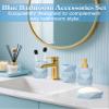 Bathroom Accessories Set,4 Pcs Bathroom Accessory Set,Includes Lotion Soap Dispenser,Toothbrush Holder,Tumbler,Soap Dish,Ceramic Bathroom Sets Complete,Bathroom Sink Set for Modern Home Decor(Blue) view 2