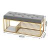 MARIYCH Modern Metal Velvet Seat Cushion Shoe Bench, 3-Tier Entryway Hallway Shoe Rack Bench, Grey view 2