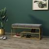 MARIYCH Modern Metal Velvet Seat Cushion Shoe Bench, 3-Tier Entryway Hallway Shoe Rack Bench, Grey view 3
