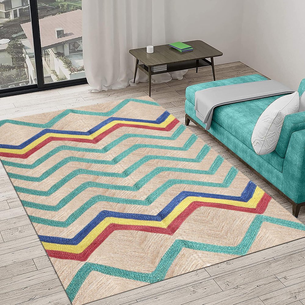 CASAVANI Geometric Kilim Rug 5x5 Square Area Rug Handmade Natural Jute Bohemian Premium Quality Multicolor Hand Braided Hand Made Rugs for Small Area in Kitchen Bedroom Area Laundry Room