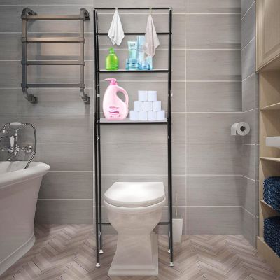 ILWorkTLs 3 Tier Over The Toilet Storage,Over Toilet Rack,Bathroom Organizer Toilet Shelf,Bathroom Stand Over Toilet with 2 Hooks,Black