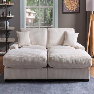 KEVINSPACE Modern Sectional Sofa for Living Room Deep Seat Couch with Moveable Ottoman 84.5" Modern Comfy Sleeper Sofa Double-Upholstered Modular Sofa Wide Loveseat Couches Apartment Bedroom Beige