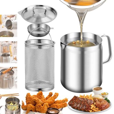 304 Stainless Steel Large Capacity Multifunctional Oil Filter Tank, Multifunctional Deep Fryer Pot, Deep Fryer with Oil Filtration for Cooking Spaghetti, French Fries, Chicken (Glossy 2.0L, 2Pcs)