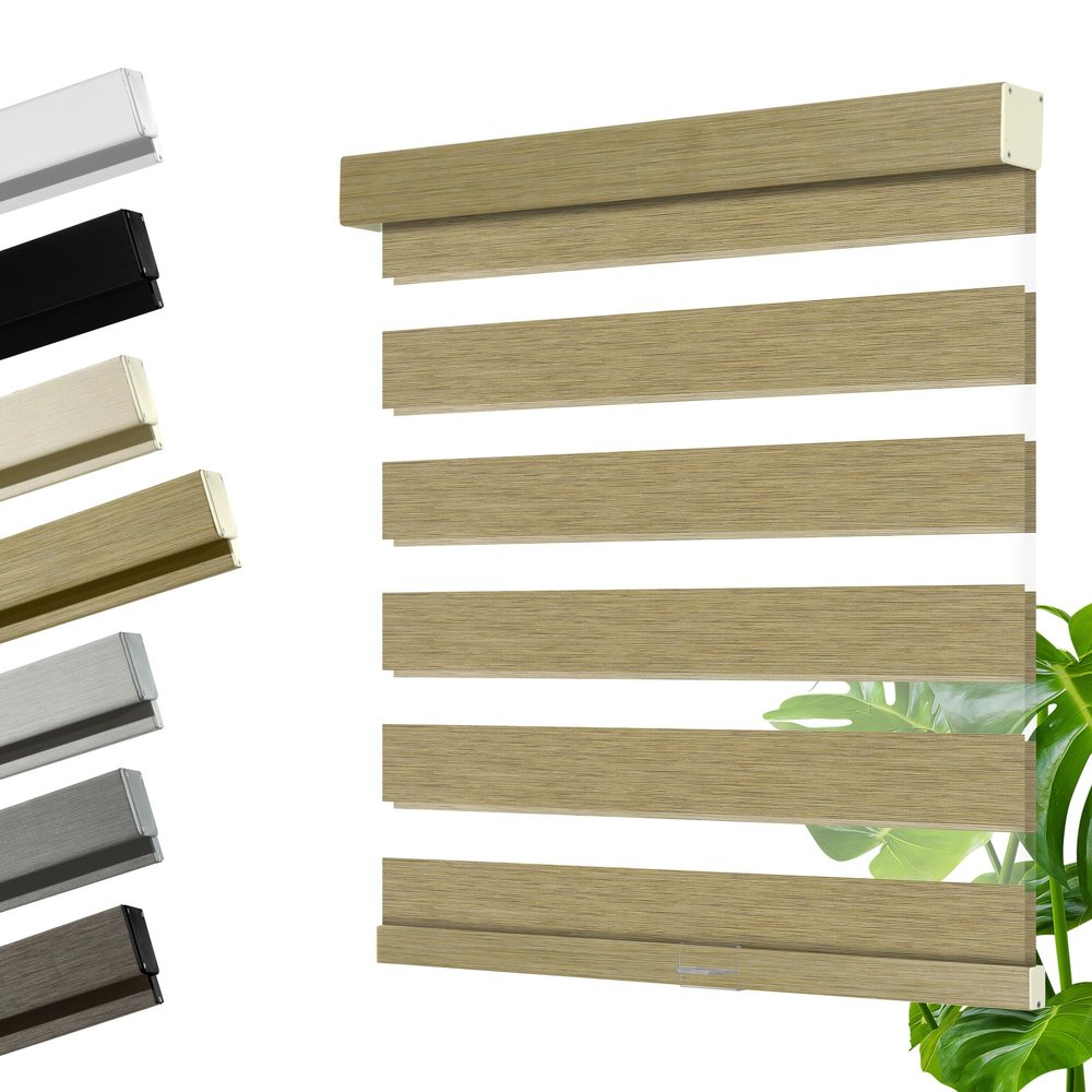 HOTSOON Cordless Zebra Blinds for Windows, Blackout Interior Blinds,Easy to Install,UV Protection,for Offices and Home,Custom Roller Shades, Mousse Light Bown,78" W x 80" H