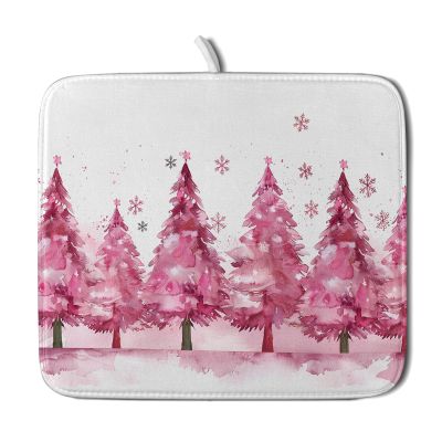 Pink Christmas Dish Drying Mat Kitchen Countertop Drainer Mats Absorbent Coffee Bar Drying Pad 16 X 18 Inch