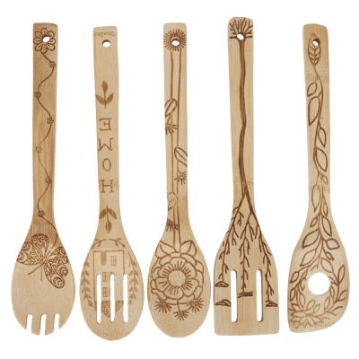 5Pcs Food Carving Spatula Spoon Shovel, Wooden Cooking Utensil Sets, Nonstick Pocus Cookware Gadget Kit for Kitchen