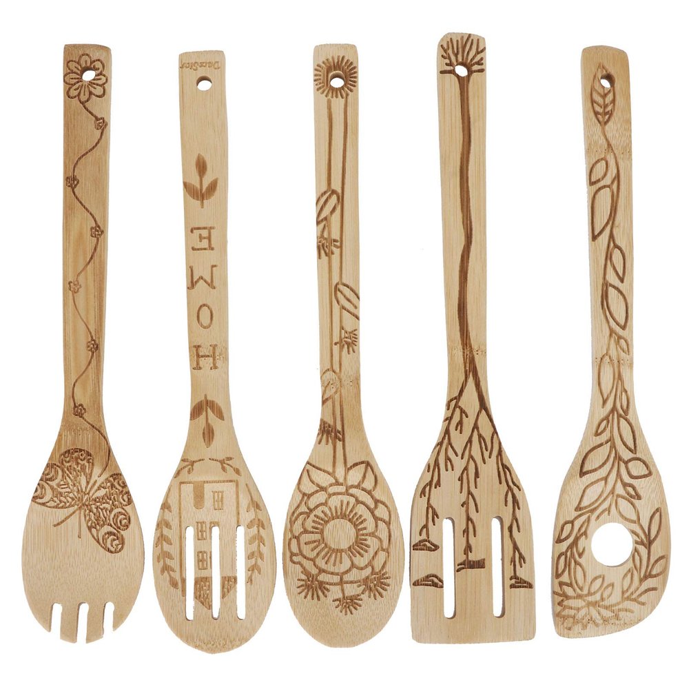 5Pcs Food Carving Spatula Spoon Shovel, Wooden Cooking Utensil Sets, Nonstick Pocus Cookware Gadget Kit for Kitchen