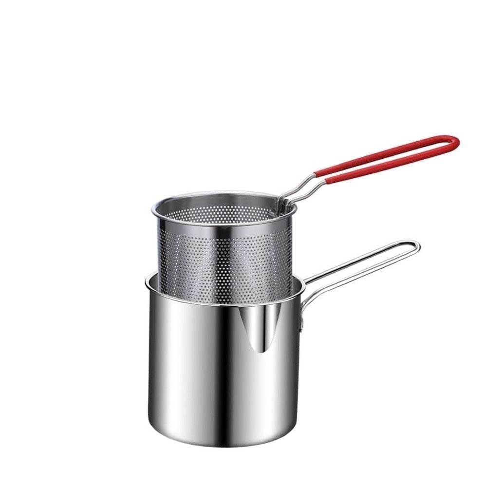 Compact 1200ml Stainless Steel Deep Frying Pot with Basket - Ideal for French Fries, Shrimp, Fish, and Chicken Wings (Single Unit)