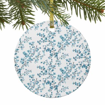 Blue Flower Ornaments Christmas Tree Decorations,Country Rustic Fall Winter Leaves Double Sided Haloween Fall Thanksgiving Christmas Holiday Decor Ornament Ceramic Hanging Pendants Drop Gift/Couples