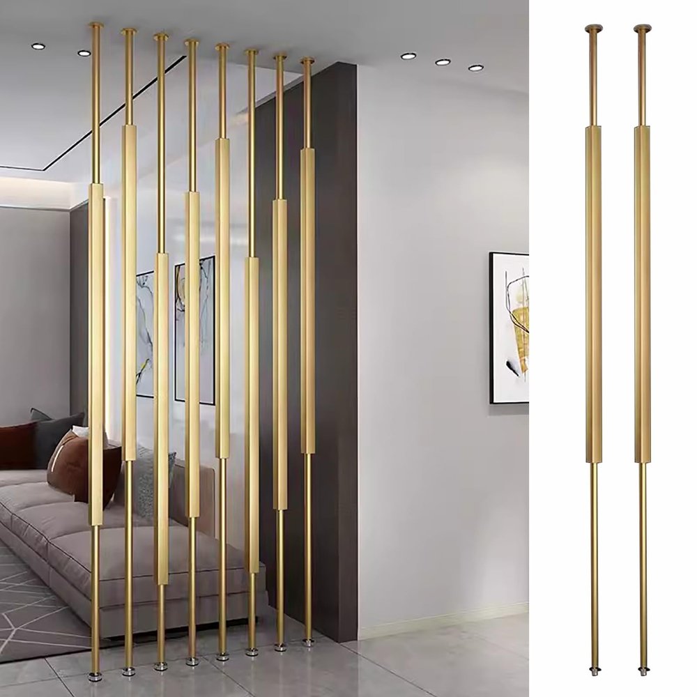 Elitix 2 Pcs Metal Frame Room Separator Fence, Customized Wall Partition Room Divider Floor to Ceiling Wooden Slats, Decorating Bed/Living Room/Cubicle(Gold,280cm(9.1ft))