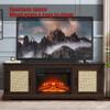 65" TV Stand for TV Up to 75",Boho Entertainment Center with 23" Electric Fireplace Heater, Rattan Decorated Console Table Storage Cabinet for Living Room, Bedroom, Espresso view 3