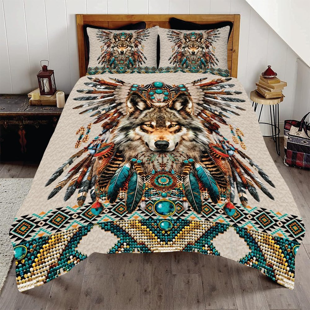 Jeminise Native Tribal Quilt Bed Set Tribal Print Quilt Set Full/Twin/Queen, Western Quilt Bedding Set, Native American gift (D01, 5 Sizes)