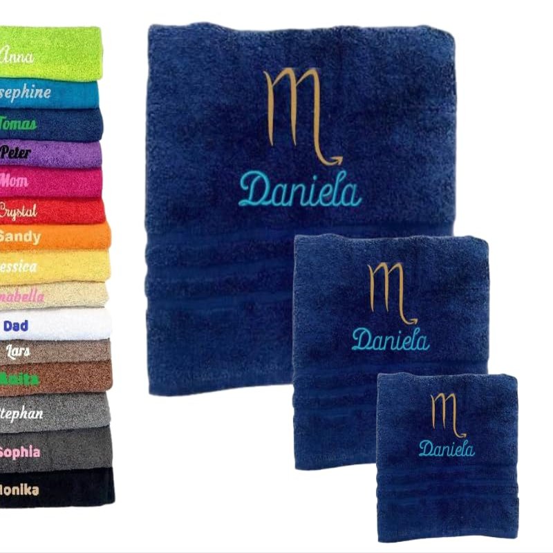 3 Pack Personalised Bath Towel with Name Beautifully Embroidered Name Embroidered Zodiac Signs Cotton Towel Personalized Gift (Scorpio 2, 55 x 27.5 inch + 39 x 20 inch + 20x11.8 inch)