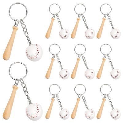 SOFPLATE 12Pcs White Softball Keychains Bulk Wooden Baseball Bat Keychain Mini PU Leather Baseball Bat Keyrings Softball Key Chain Sport Keychains for Party Favors Men Women Athletes Souvenir Birthday