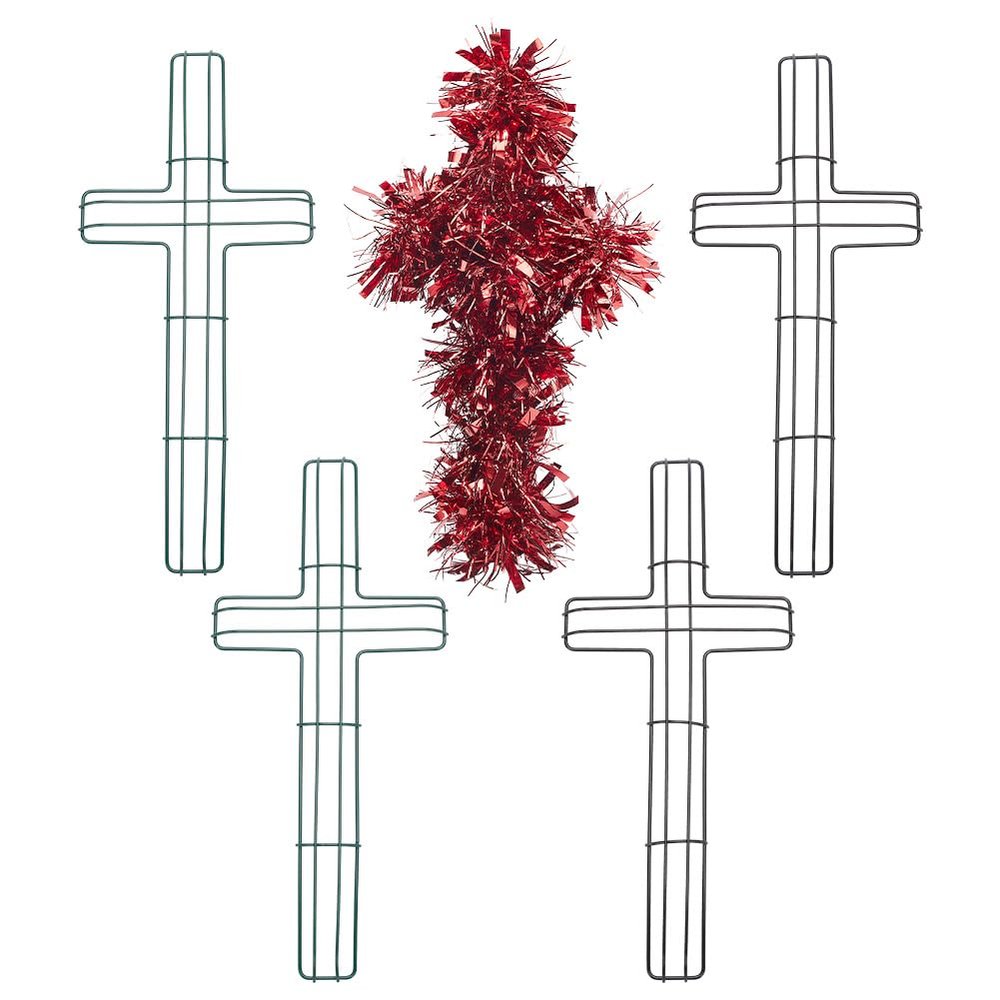 NBEADS 6 Pcs Cross Wreath Frames, Iron Wire Floral Frame Garden Wire Wreath Forms Front Door Wreath Cross for Religion Wedding Church DIY Craft Project,16.4 inchBlack and Green
