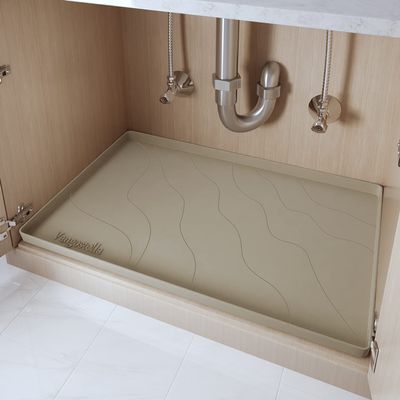 Vangostella Heavy Duty Silicone Under Sink Mats for Kitchen Waterproof 22" x 22", Extra Thick Under Sink Rubber Mat Drip Tray, Raised Edge Under Sink Liner,Prevent Drips, Leaks, Spills,Brown
