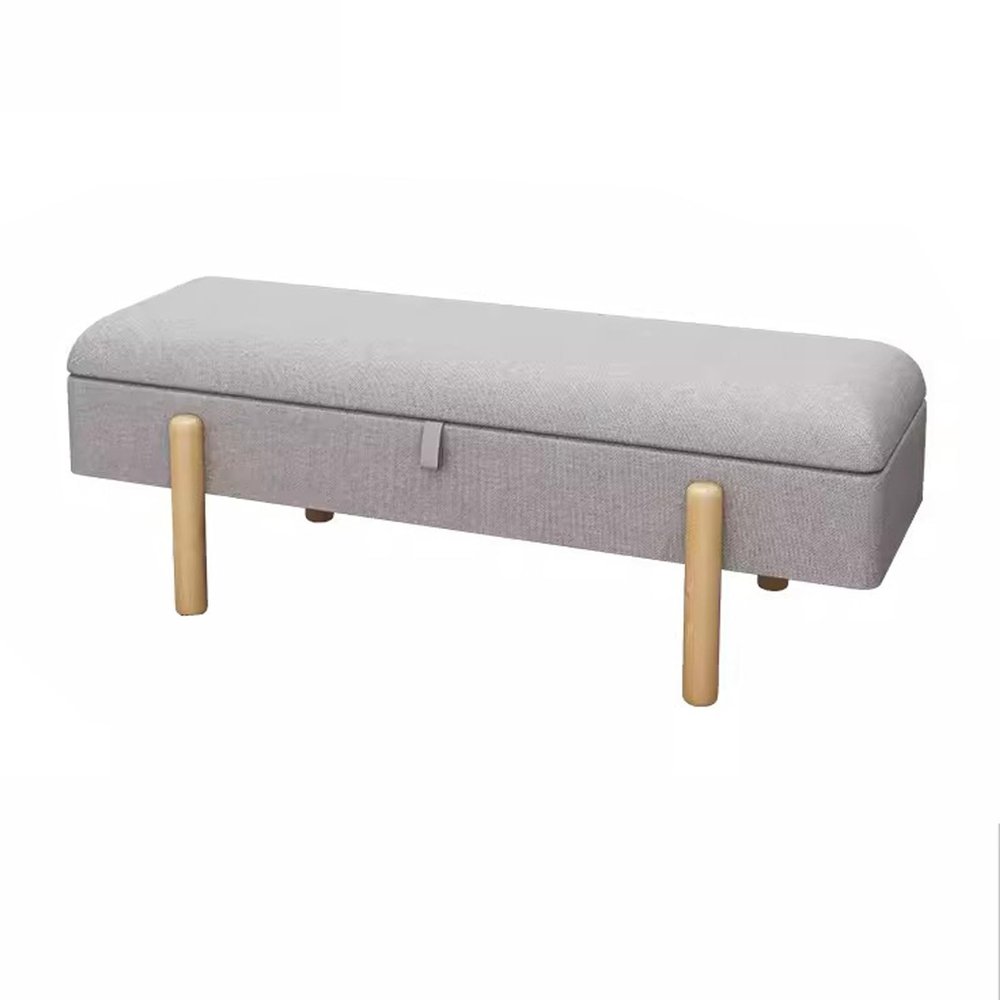 Faux Linen Shoe Bench End of Bed Bench Living Room Footstool with Cushion Entryway Shoe Storage Bench with Hidden Storage Space