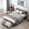 Faux Linen Shoe Bench End of Bed Bench Living Room Footstool with Cushion Entryway Shoe Storage Bench with Hidden Storage Space view 2