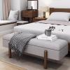 Faux Linen Shoe Bench End of Bed Bench Living Room Footstool with Cushion Entryway Shoe Storage Bench with Hidden Storage Space view 4