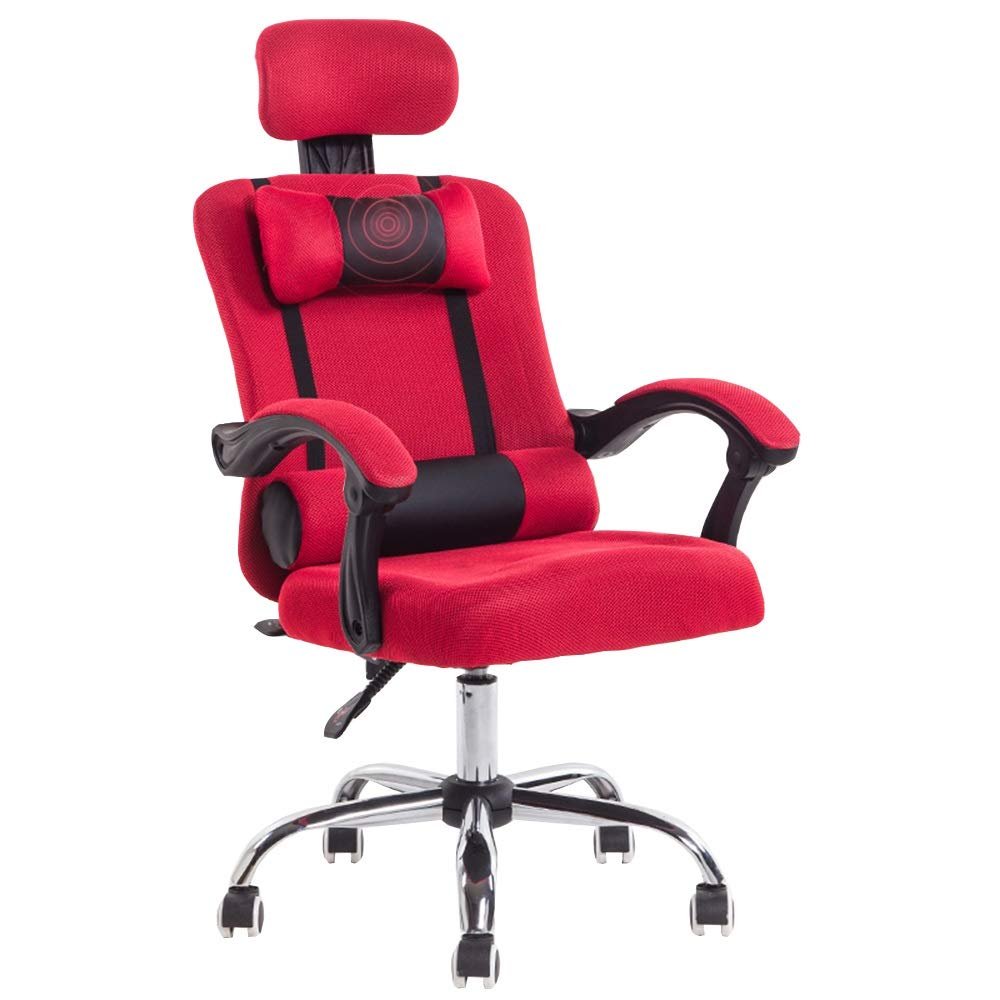 WDFYJ Reclining Chair, Computer Chair, Home Office Chair, Mesh Cloth, Staff Chair, Lifting Swivel Chair, Reclining, Footrest, Leisure Seat, 65 * 65 * 110-120cm(Red)