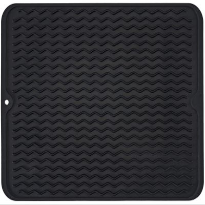 Large 17" x 14" Silicone Dish Drying Mat for Kitchen Counter, Easy clean, Quick Dry, Heat-resistant Dish Drainer Mat for Sink,Refrigerator or Drawer liner (Food Grade Silicone-Black)