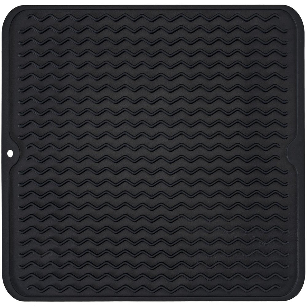 Large 17" x 14" Silicone Dish Drying Mat for Kitchen Counter, Easy clean, Quick Dry, Heat-resistant Dish Drainer Mat for Sink,Refrigerator or Drawer liner (Food Grade Silicone-Black)