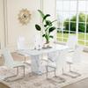 63'' Marble Rectangular Dining Table Set, 7 Piece with MDF Top and Base, 6 PU Leather Chairs with Chrome Legs view 1